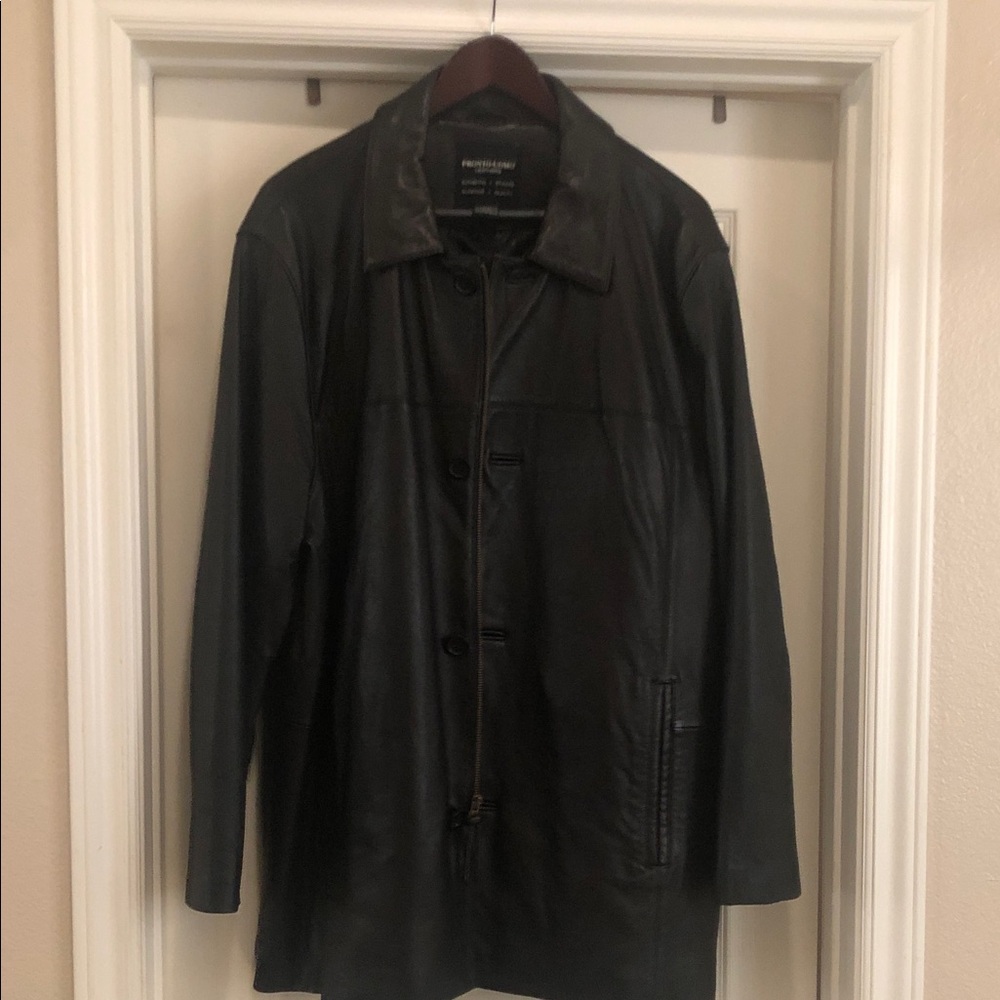 Pronto Uomo Black Leather Button-Front Pea Coat